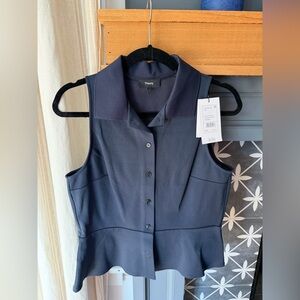 NWT Theory Navy Sleeveless Button-Up Top
